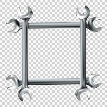Metal or silver frame from realistic hand wrenches isolated. Png Stock Illustration
