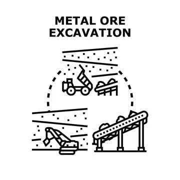 Metal ore excavation process with mining equipment Stock Illustration