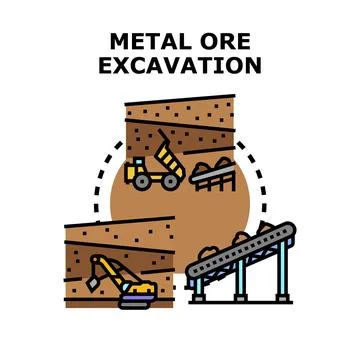 Metal ore excavation process with mining equipment Ilustración de archivo
