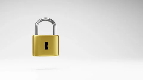 Metal Padlock Closed Spinning on Studio Light Gray Background Stock Footage 241829631