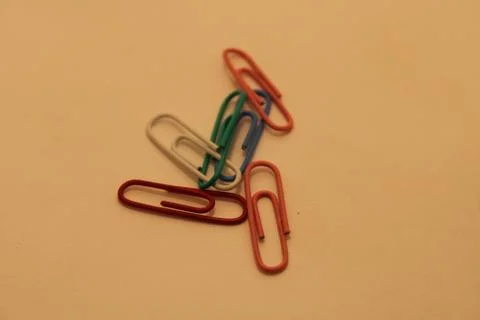 Metal paper clips close view office stationery Stock Photos