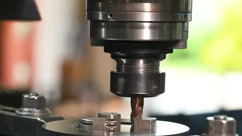 Metal part drill processing work lathe turning Stock Footage 136417546
