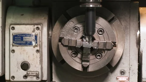 Metal part drill processing work lathe turning Stock Footage 136418146