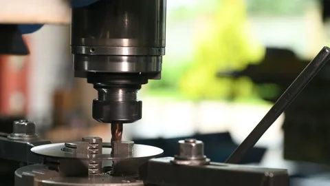 Metal part drill processing work lathe turning Stock Footage 136425007