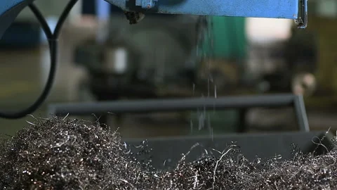 Metal part drill processing work lathe shavings Stock Footage 136425530