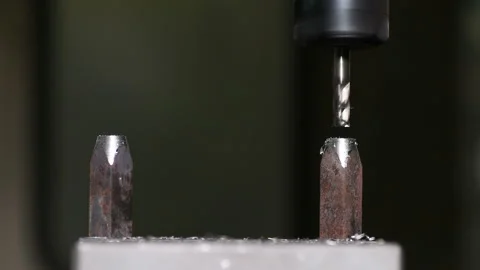 Metal part drill processing work lathe turning Stock Footage 136429973