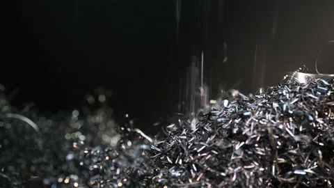 Metal part drill processing work lathe shavings Stock Footage 136472132