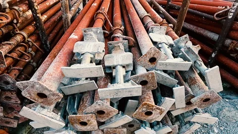 Metal pillars stacked. Video stock 157281422