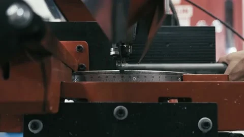 Metal pipe cutting hacksaw machine. Ruler metal cutting machine Stock Footage 145816422