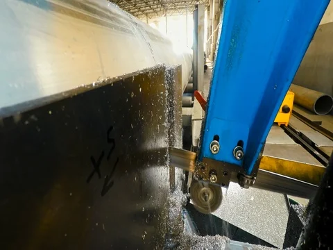 Metal pipe cutting using power saw blade Stock Footage 77915986