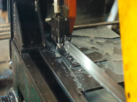 Metal pipe cutting using power saw blade Stock Footage 77934884