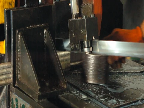 Metal pipe cutting using power saw blade Stock Footage 77939683