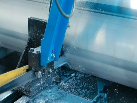 Metal pipe cutting using power saw blade Stock Footage 77951410