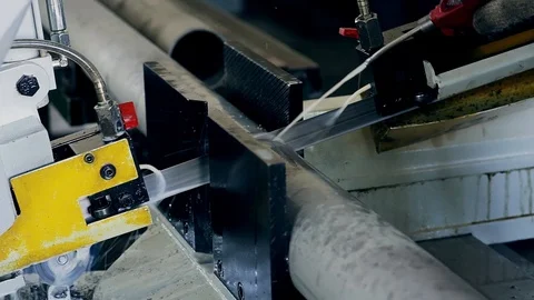 Metal pipe cutting using power saw blade Stock Footage 91074440