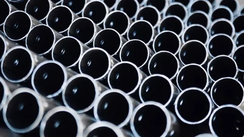 Metal pipe of round section in packs. Stock Footage 95274701