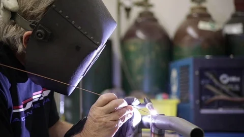 Metal Pipe Welding in Slow Motion Stock Footage 82442067