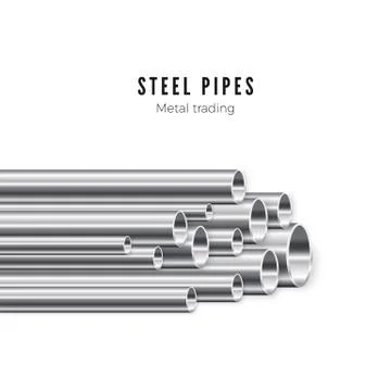 Metal pipes stack. Banner template of tube production. Vector illustration is Stock Illustration