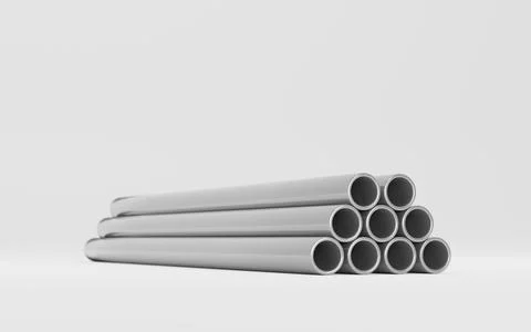 Metal pipes stack, round straight aluminum, stainless or pvc plumbing pipelines Stock-Fotos