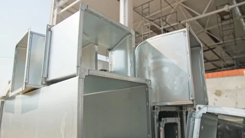 Metal pipes of ventilation system in maintained building Stock-Footage 241254676