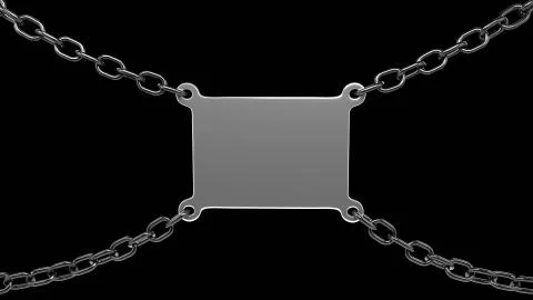 A metal plate hangs on chains. Stock Photos