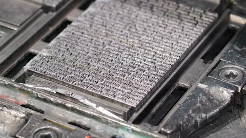 The metal platforms to be printed in the old factory Stock Footage 96477976