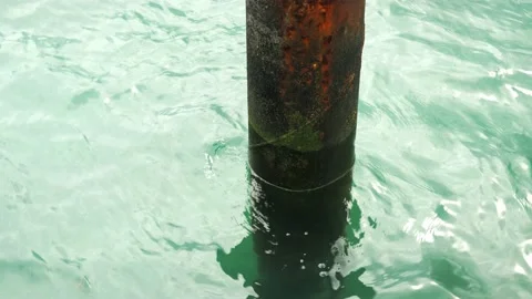 A metal post in the sea in a harbour 動画素材 211380221