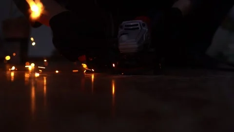 Metal processing with an angle grinder. Safety precautions. Fire safety Stock Footage 149095260
