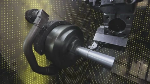 Metal processing on a cnc machine concept. Visualization Creating a metal part Stock Footage 234288222