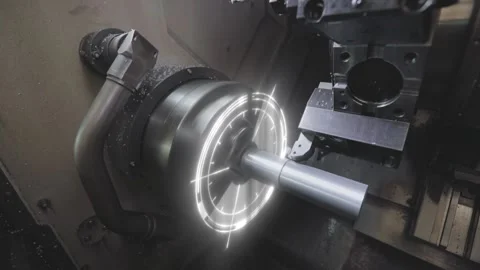 Metal processing on a cnc machine concept. Visualization Creating a metal part Stock Footage 235310466