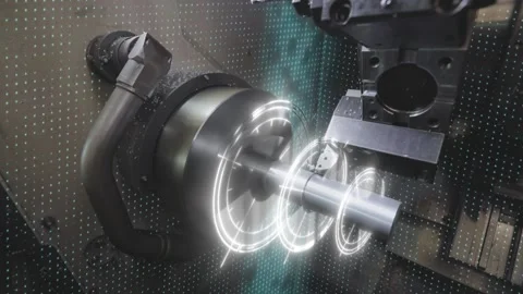 Metal processing on a cnc machine concept. Visualization Creating a metal part Stock Footage 237256474
