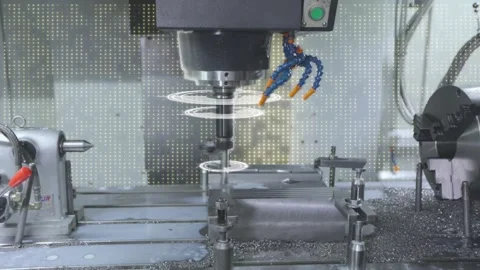 Metal processing on a cnc machine concept. Visualization Creating a metal part Stock Footage 243912953
