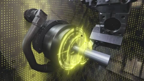 Metal processing on a cnc machine concept. Visualization Creating a metal part Stock Footage 274053207
