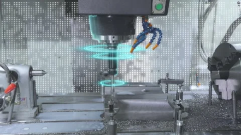 Metal processing on a cnc machine concept. Visualization Creating a metal part Stock Footage 289541452