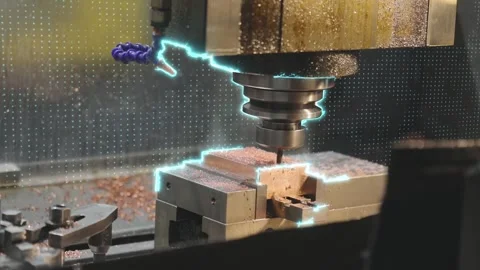 Metal processing on a cnc machine concept. Visualization Creating a metal part Stock Footage 289541641