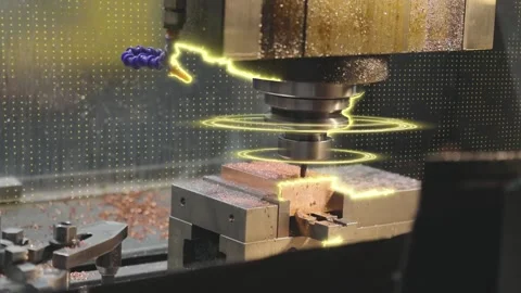 Metal processing on a cnc machine concept. Visualization Creating a metal part Stock Footage 289541750
