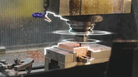 Metal processing on a cnc machine. Creation of a metal part on a CNC machine Stock Footage 287192359