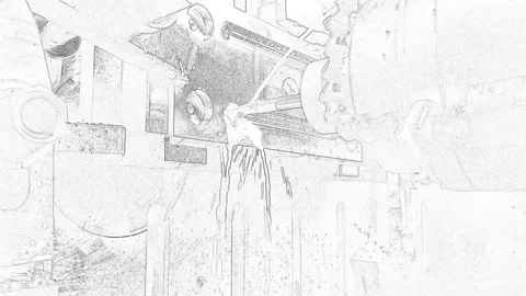 Metal processing on a CNC machine. Sketch filter used. 動画素材 304444877