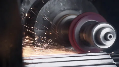 Metal Processing Equipment Creates Hot Sparks From Metal Cutting Process Stock Footage 279832073