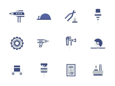Metal processing equipment flat color vector icons Stock Illustration