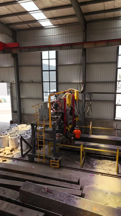 Metal processing equipment for steel structure production Stock Footage 335795107