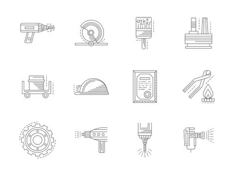 Metal processing flat line vector icons set Stock Illustration
