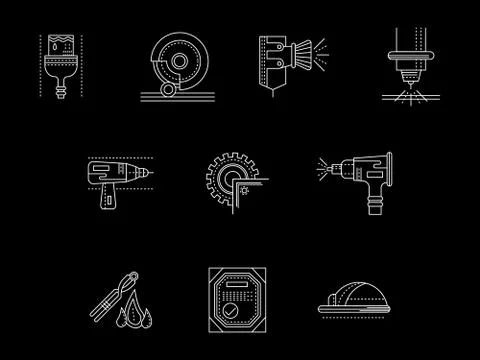 Metal processing flat white line vector icons set Stock Illustration