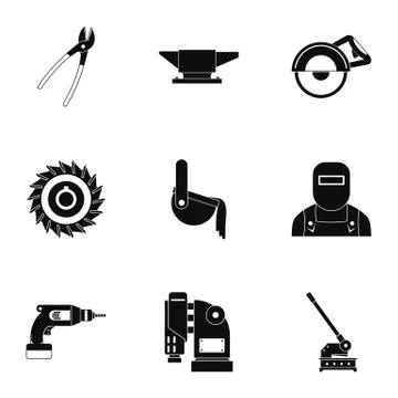 Metal processing icon set, simple style Stock Illustration