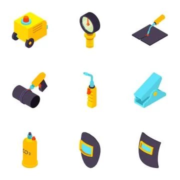 Metal processing icons set, isometric style Stock Illustration