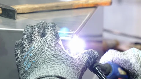 Metal processing industry.TIG welding. Close-up Stock Footage 94533337