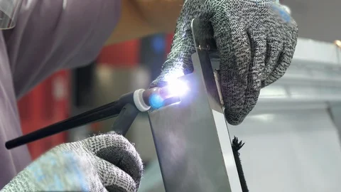 Metal processing industry.TIG welding. Close-up Stock Footage 94535594