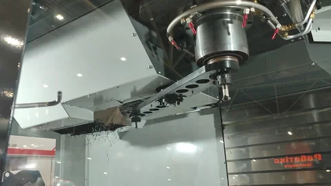 Metal processing machine. Machining center. CNC vertical machining center Stock Footage 323860707