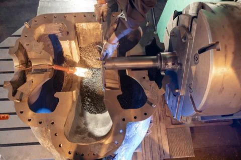 Metal processing machine, mechanical engineering concept Stockfoto's