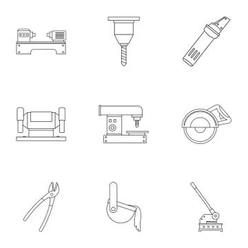 Metal processing profession icon set, outline style Stock Illustration