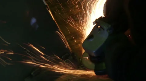 Metal processing sparks from grinding machine Stock Footage 68373147